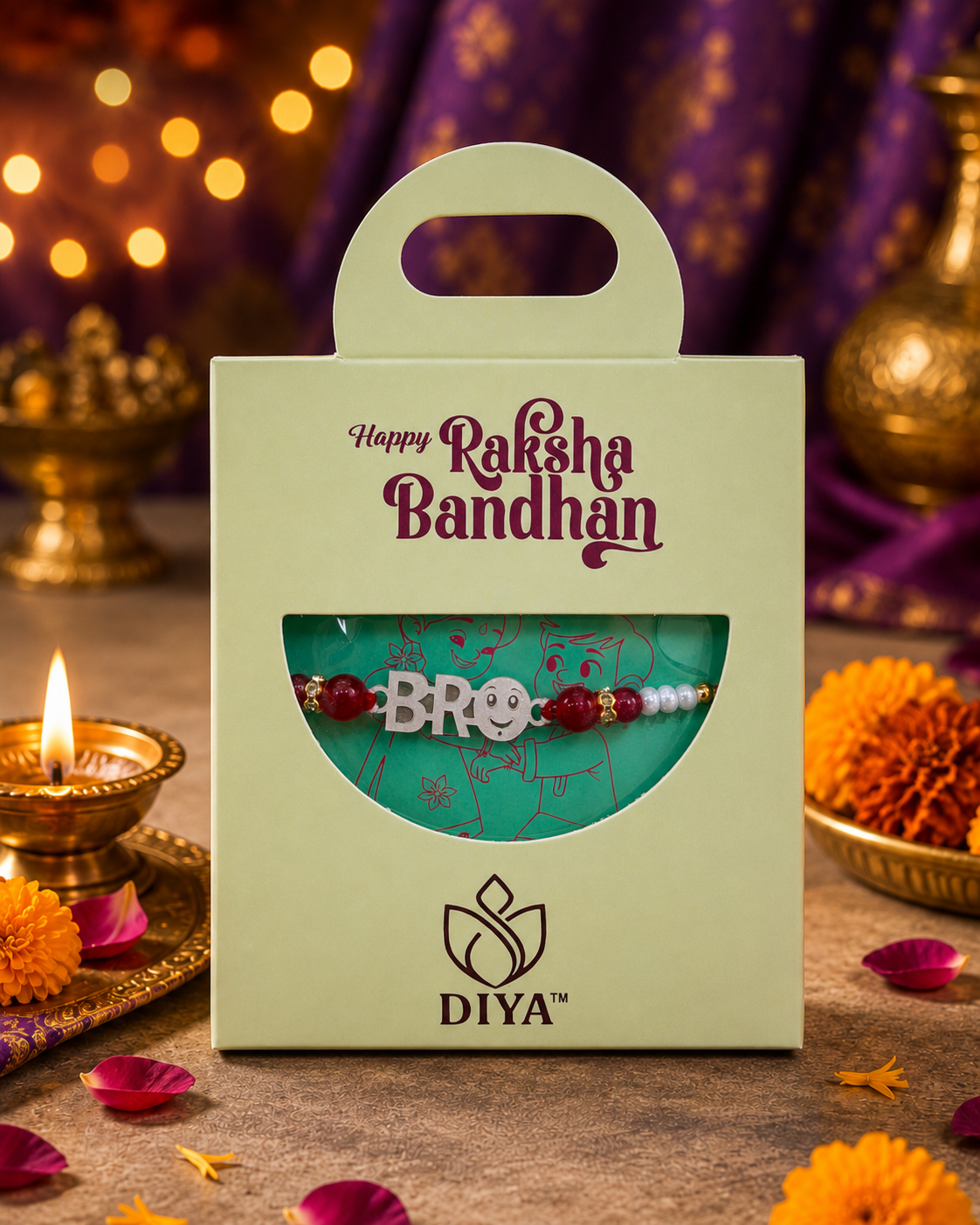 Premium Diya Silver Smiley Bro Rakhi