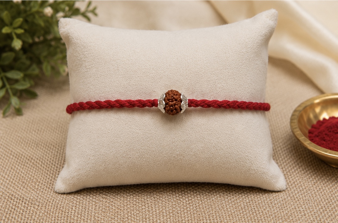 Handcrafted Silver Single Rudraksh Rakhi