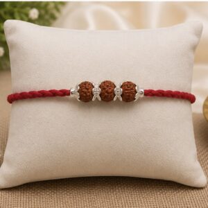 Handcrafted Silver Triple Rudraksh Rakhi