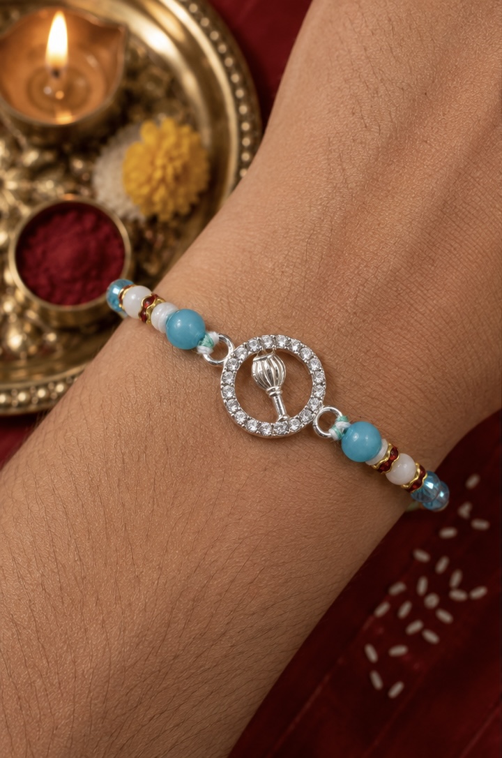 Handcrafted Silver Hanuman Gada Rakhi - Image 2