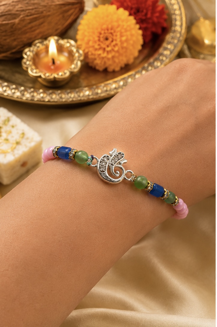 Handcrafted Silver Ganpati Grace Rakhi - Image 2